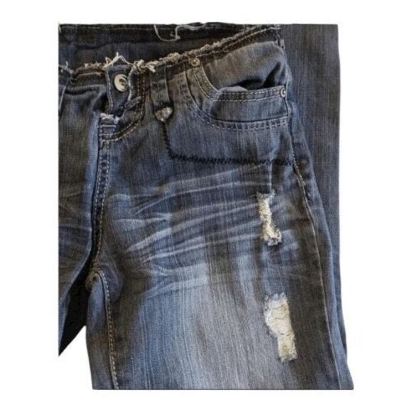 1st Kiss Stretch Distressed Blue Denim Jeans Juniors Size 5 Cotton Low Rise - Picture 8 of 12